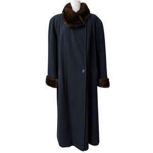 J. Percy for Marvin Richards blue vintage fur trimmed full length 100% wool coat